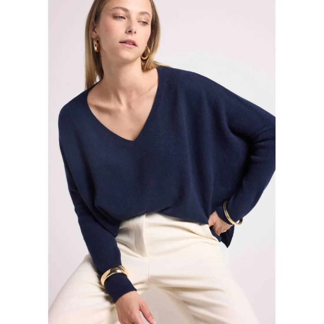 Pull poncho femme ZANCHA en cachemire bleu marine