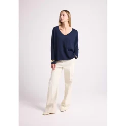 Pull poncho femme ZANCHA en cachemire bleu marine