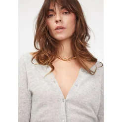 Pull reversible a boutons femme ZENIA en cachemire gris perle