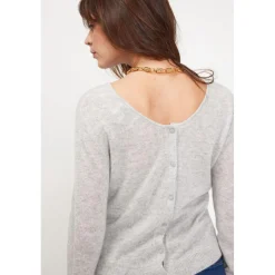 Pull reversible a boutons femme ZENIA en cachemire gris perle