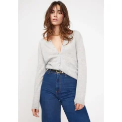 Pull reversible a boutons femme ZENIA en cachemire gris perle