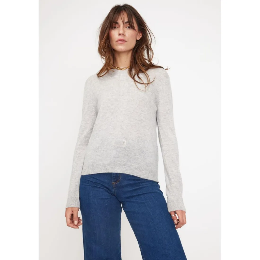 Pull reversible a boutons femme ZENIA en cachemire gris perle