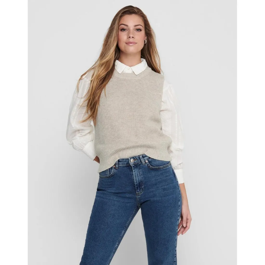 Pull sans manches beige