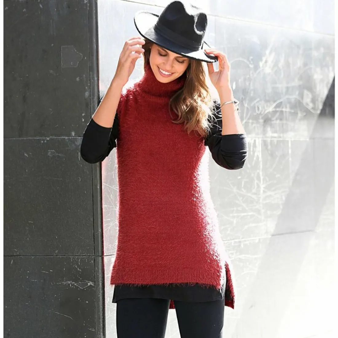Pull sans manches Rouge