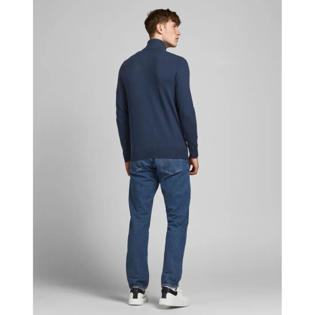 Pull zip Col haut Manches longues Bleu Marine en coton