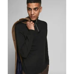 Pull zip Col haut Manches longues Noir en coton