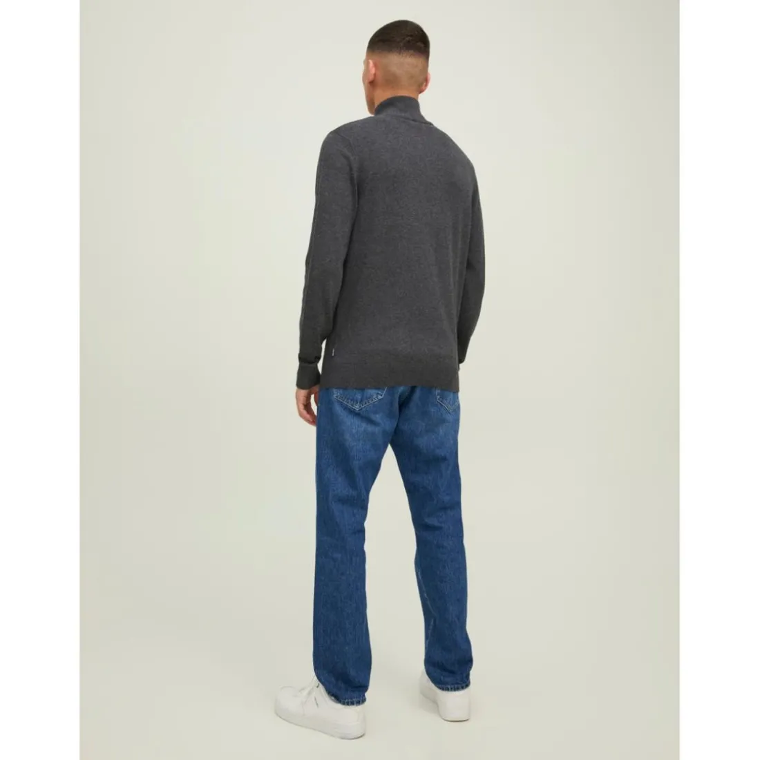 Pull zip Col haut Manches longues Gris Foncé en coton
