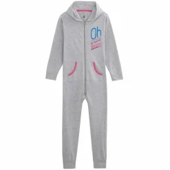 Pyjama combinaison 1 pièce à capuche fille - Gris