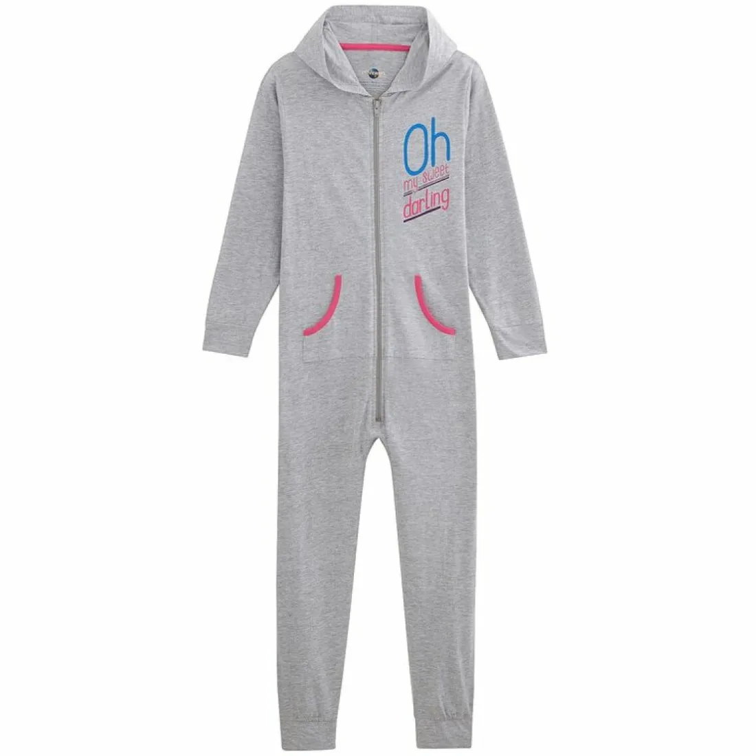 Pyjama combinaison 1 pièce à capuche fille - Gris
