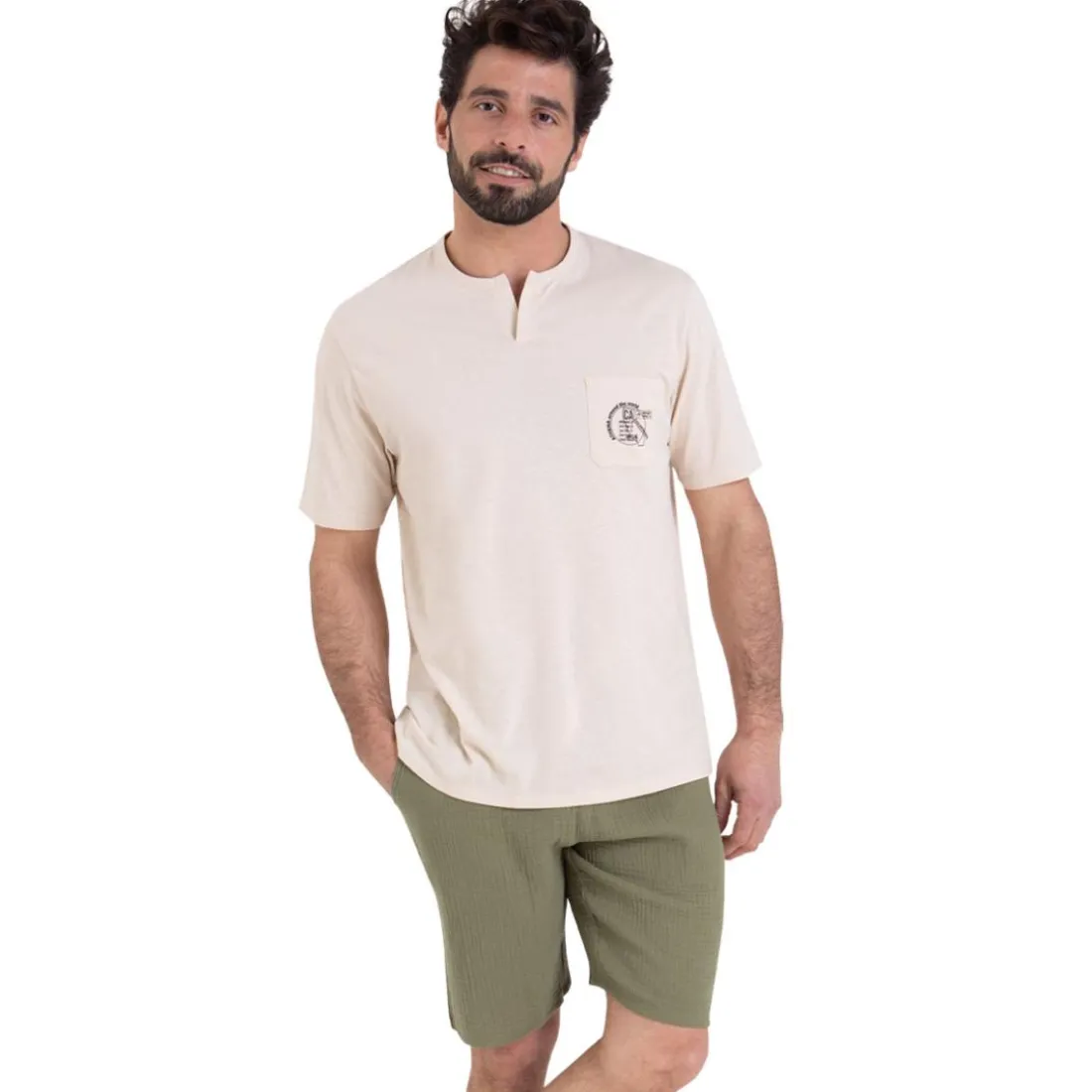 Pyjama court col rabat homme Easy coton Athena multicolore