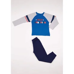 Pyjama Garçon en Coton - Bleu et Gris Chiné Imprimé/ Bleu Marine
