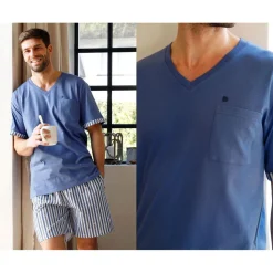 Pyjama homme à rayures marines - DODO HOMEWEAR-bleu en coton
