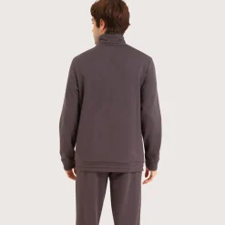 Pyjama long col ouvert homme Interlock gris en coton