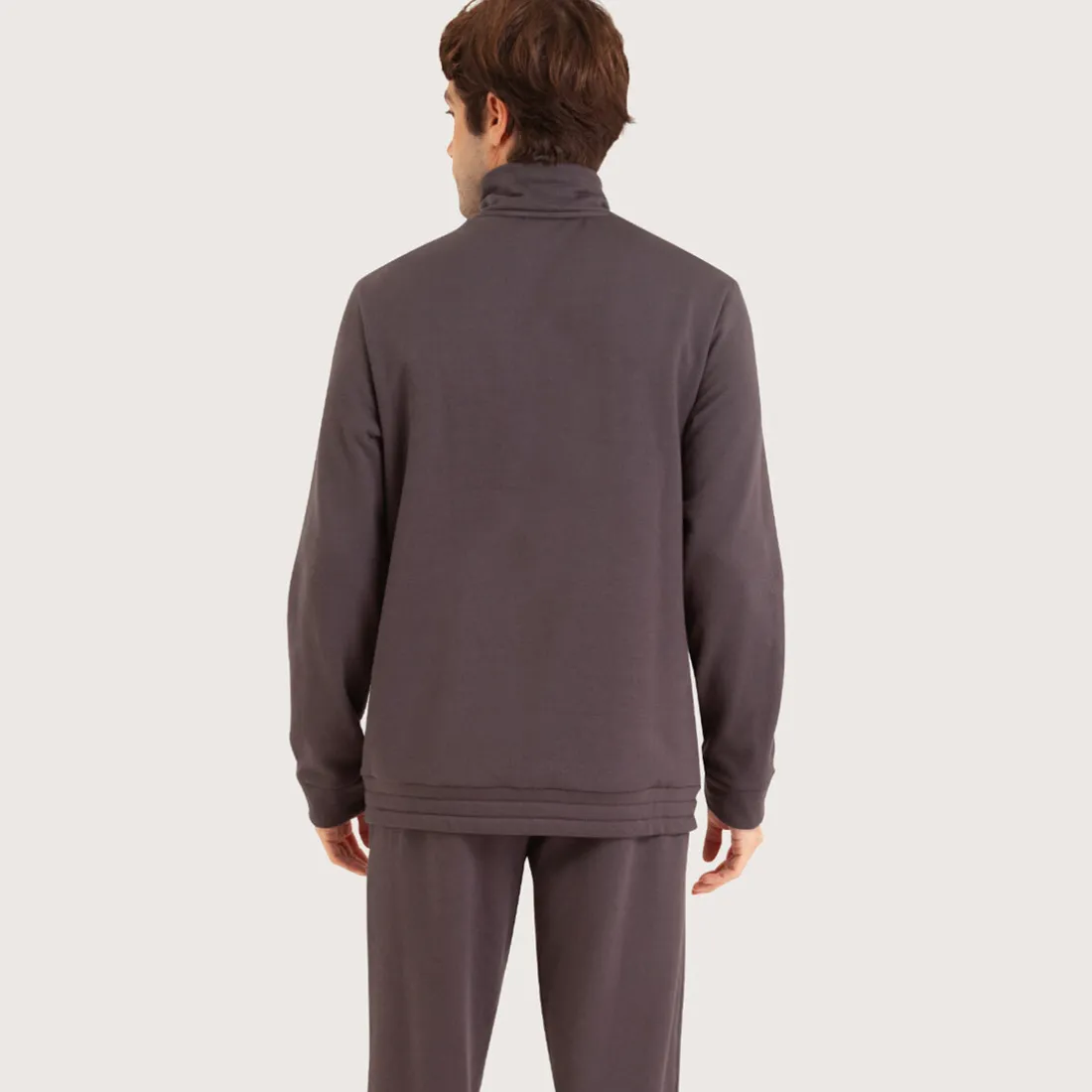 Pyjama long col ouvert homme Interlock gris en coton