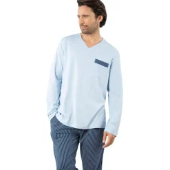Pyjama long col V homme Coton Bio Eminence bleu