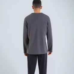 Pyjama long col V homme Nightwear Bleu Manches longues en coton