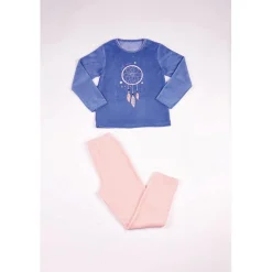 Pyjama Long fille - Bleu imprimé / Nude - Joli Rêve