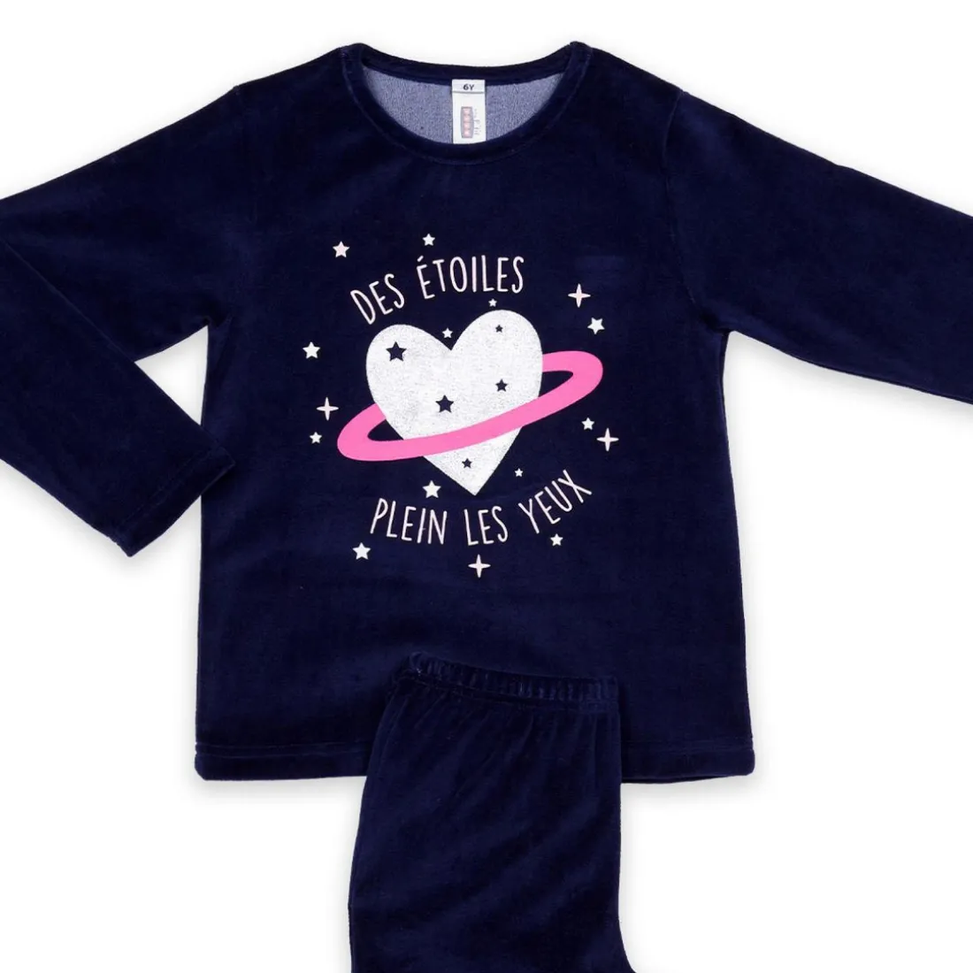 Pyjama Long fille - Bleu Marine à Motifs Colorés - Étoiles