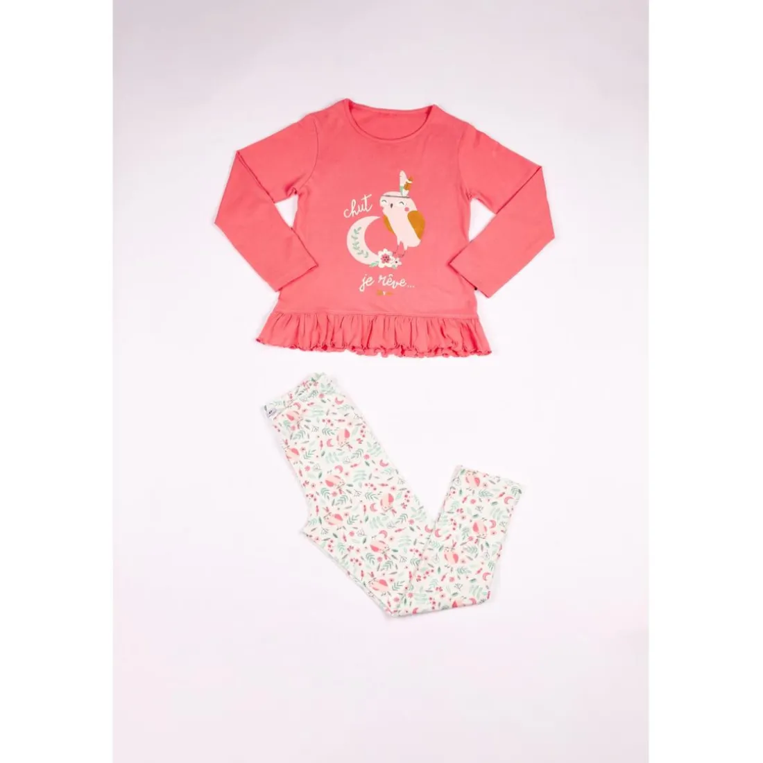 Pyjama Long fille - Corail Imprimé - Chut de rêve... en coton