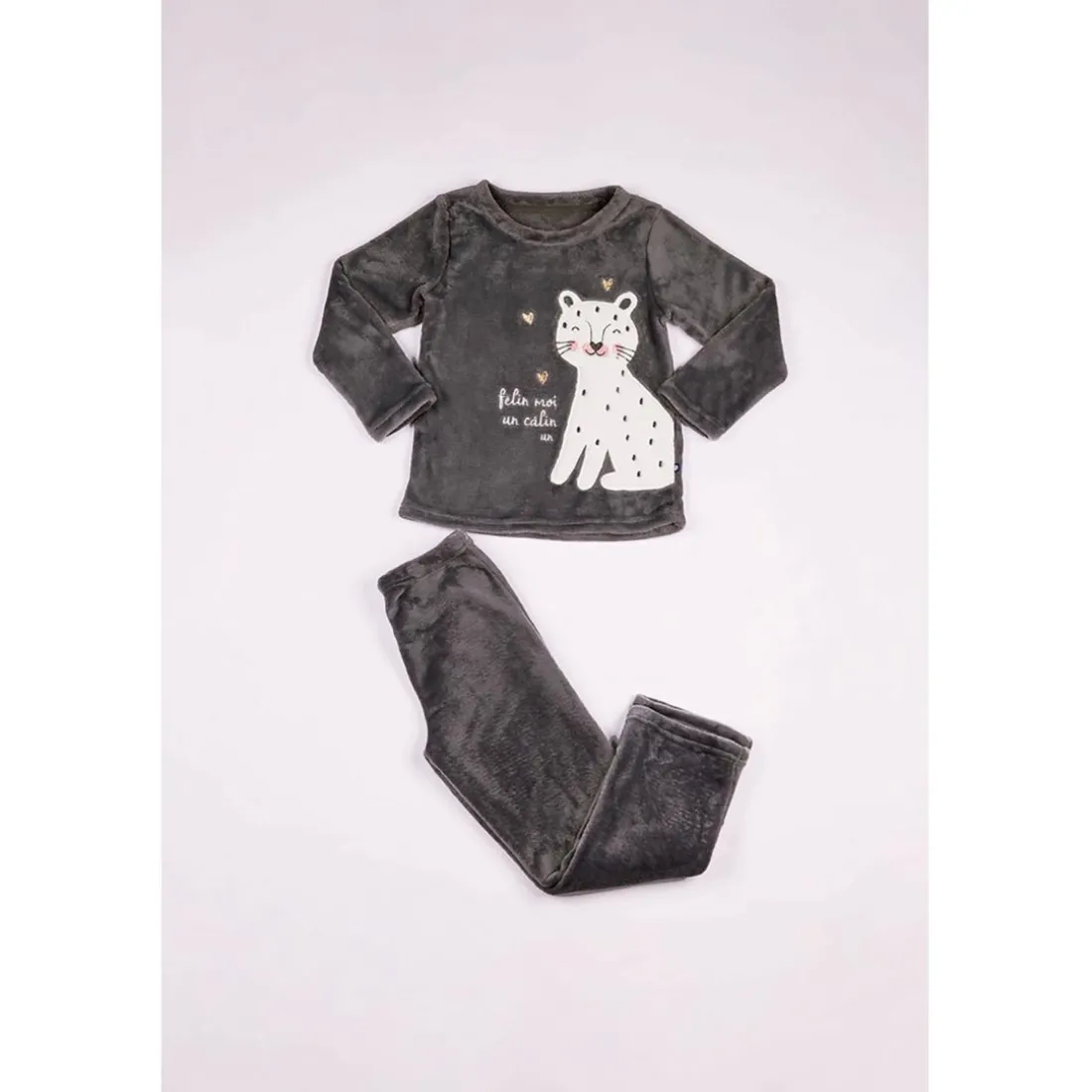 Pyjama Long fille - Gris Imprimé - Félin moi un câlin un