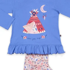 Pyjama Long fille en Coton - Bleu Imprimé / Nude Imprimé - mon joli tipi
