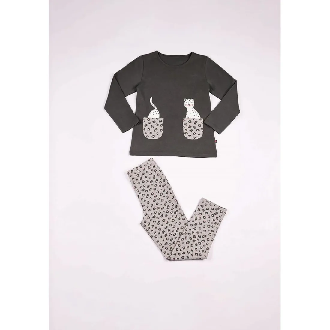 Pyjama Long fille en Coton - Gris à Motifs Animaliers