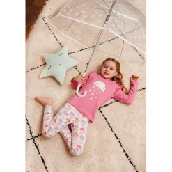 Pyjama Long fille en Coton - Rose Imprimé - Pluie d'amour !
