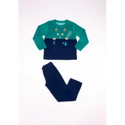 Pyjama Long Garçon - Bleu et vert à motifs Castor