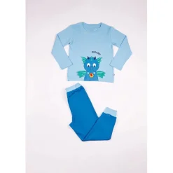Pyjama Long Garçon en Coton - Bleu Clair Imprimé / Bleu Foncé et Bleu Clair Pastel - Dragon