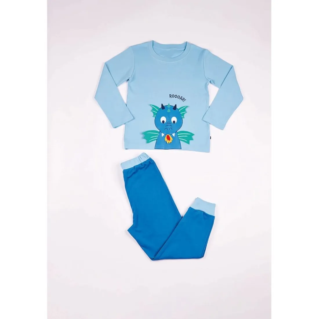 Pyjama Long Garçon en Coton - Bleu Clair Imprimé / Bleu Foncé et Bleu Clair Pastel - Dragon