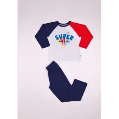 Pyjama Long Garçon en Coton - Blanc - Bleu marine - Rouge Imprimé/ Bleu Marine