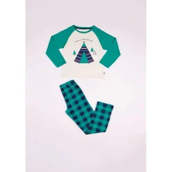 Pyjama Long Garçon en Coton - Blanc et Vert Imprimé / Vert à Carreaux - mini aventurier