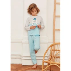 Pyjama Long garçon en Coton - Gris Chiné - Bleu Clair - Otarie