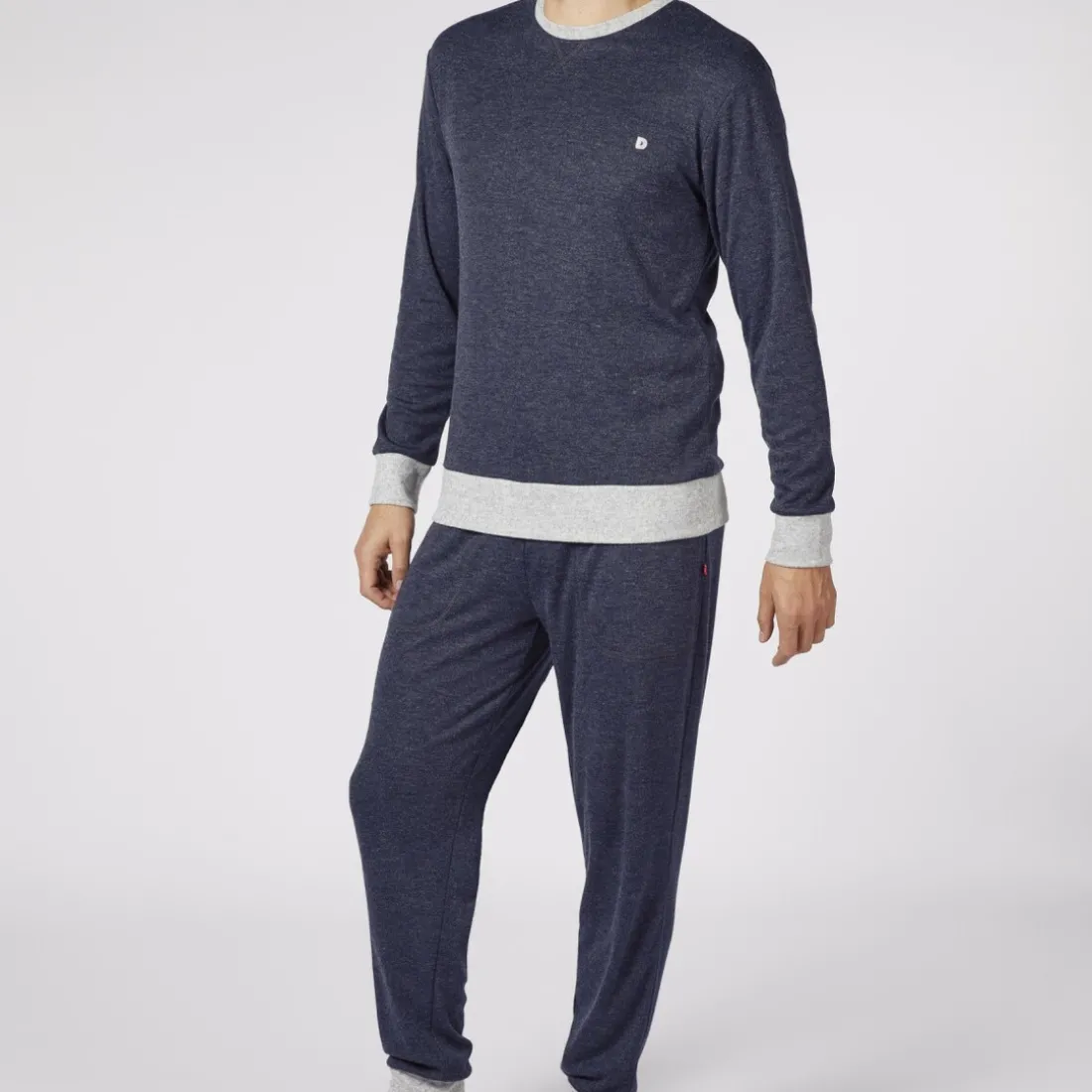 Pyjama Long homme en Coton - Bleu Chiné et Gris Clair - Dodo Homewear