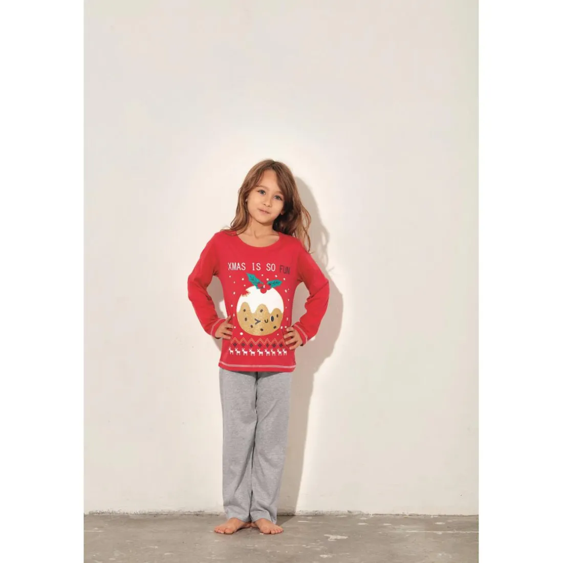 Pyjama long manches longues rouge en coton