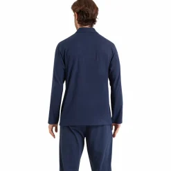 Pyjama long ouvert Easy Print bleu en coton pour homme