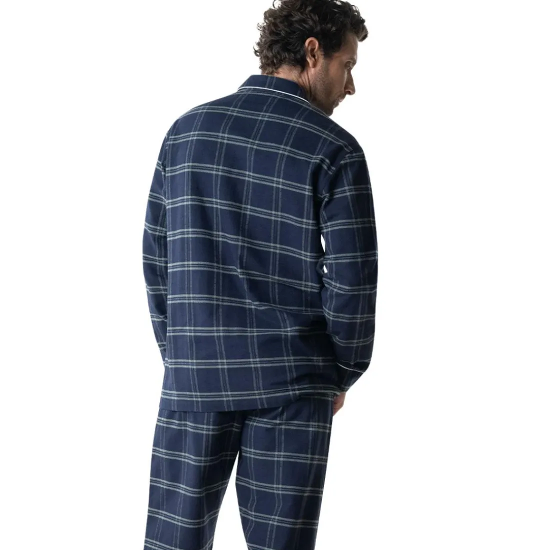 Pyjama long ouvert homme Flanelle Eminence en coton bleu