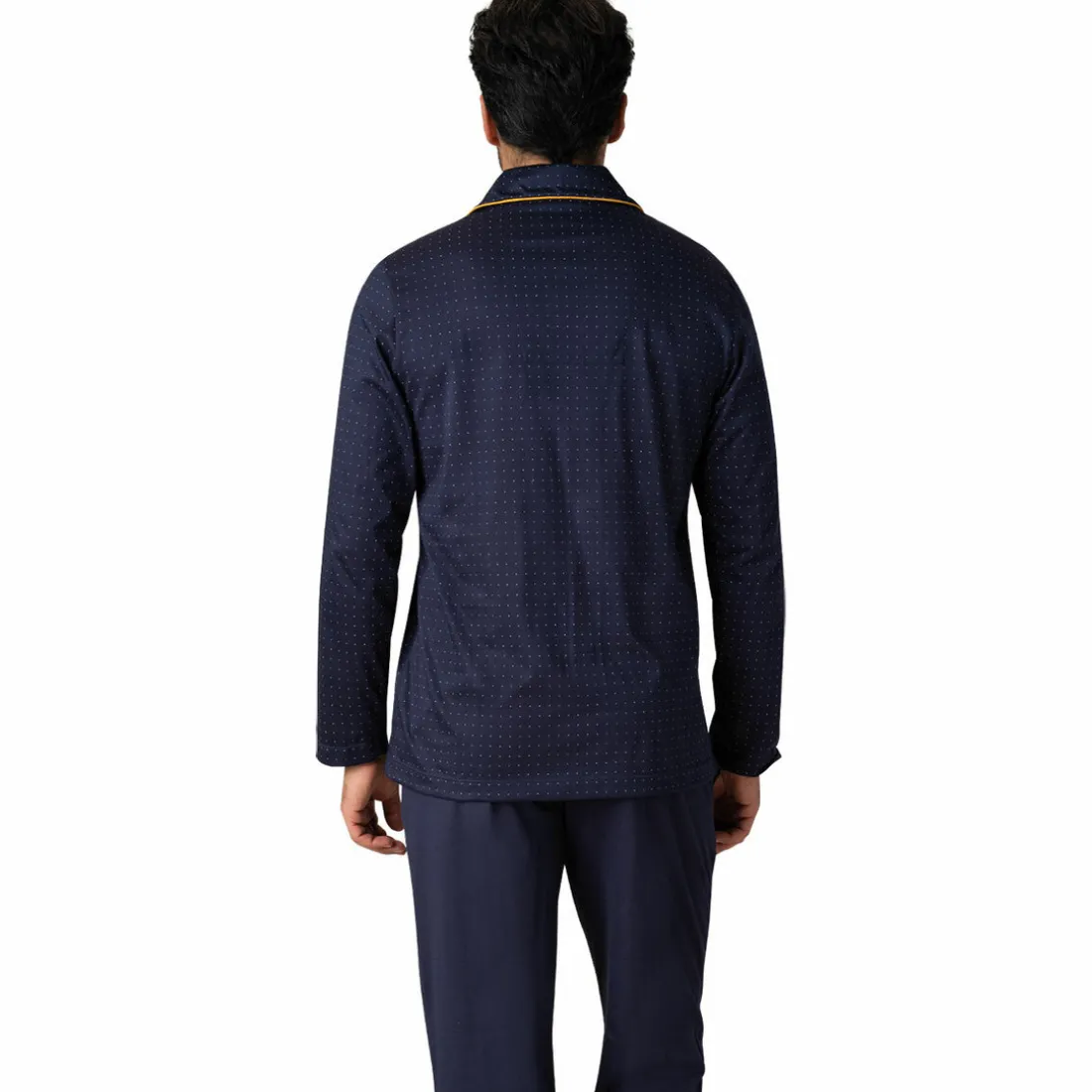 Pyjama long ouvert homme Mercerisé bleu en coton