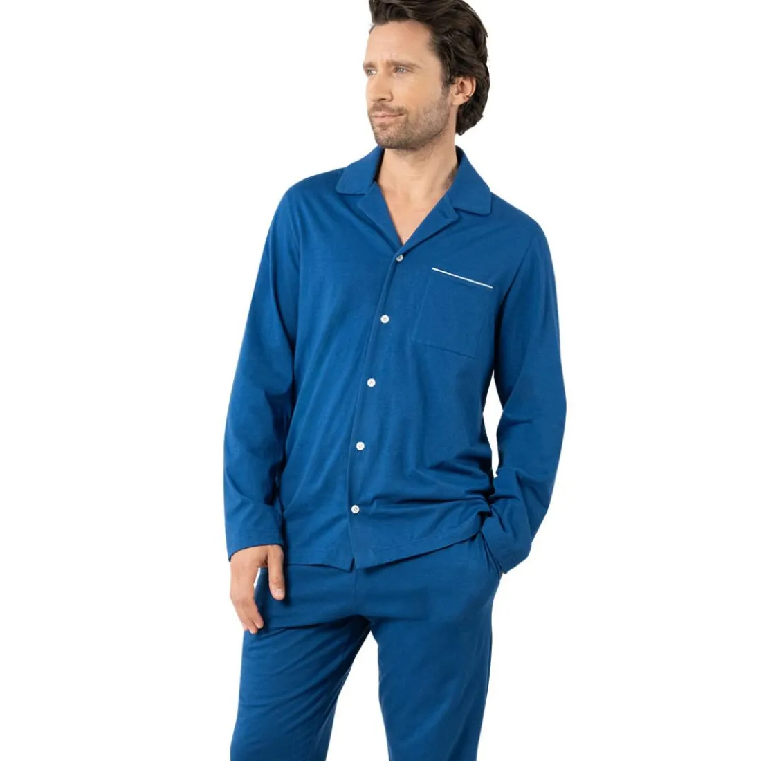 Pyjama long ouvert homme Coton Bio Eminence bleu