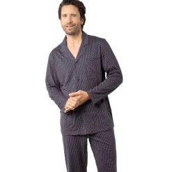 Pyjama long ouvert homme Popeline Eminence bleu en coton