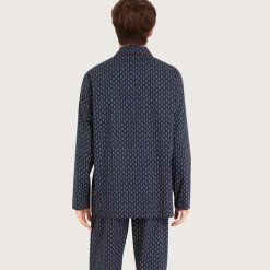 Pyjama long ouvert homme Popeline Vert Manches longues en coton