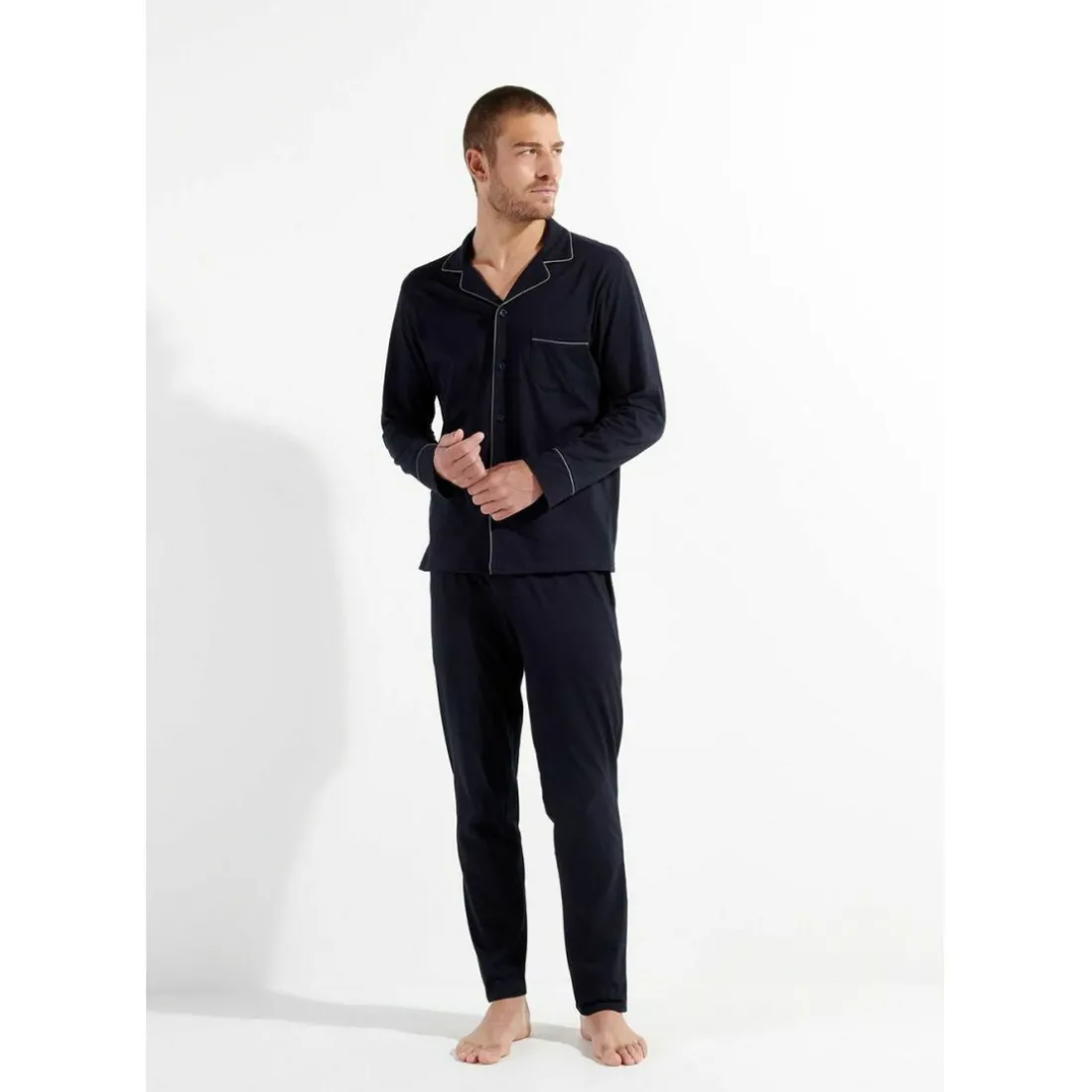 Pyjama marine passepoil marine en coton