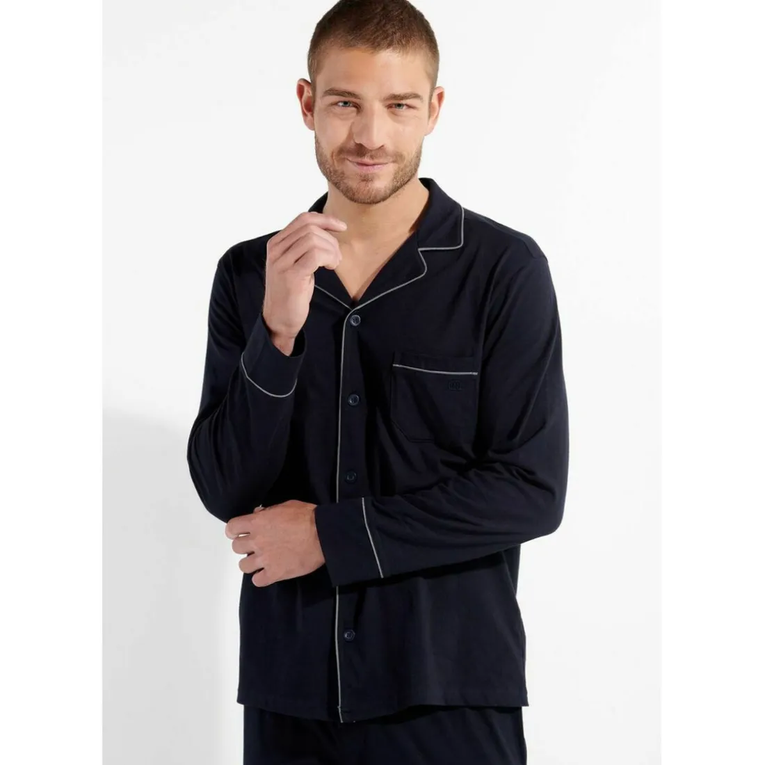 Pyjama marine passepoil marine en coton