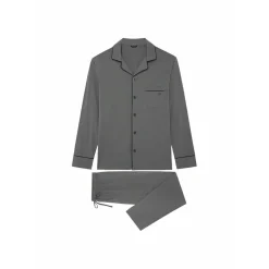 Pyjama pantalon gris passepoil marine en coton