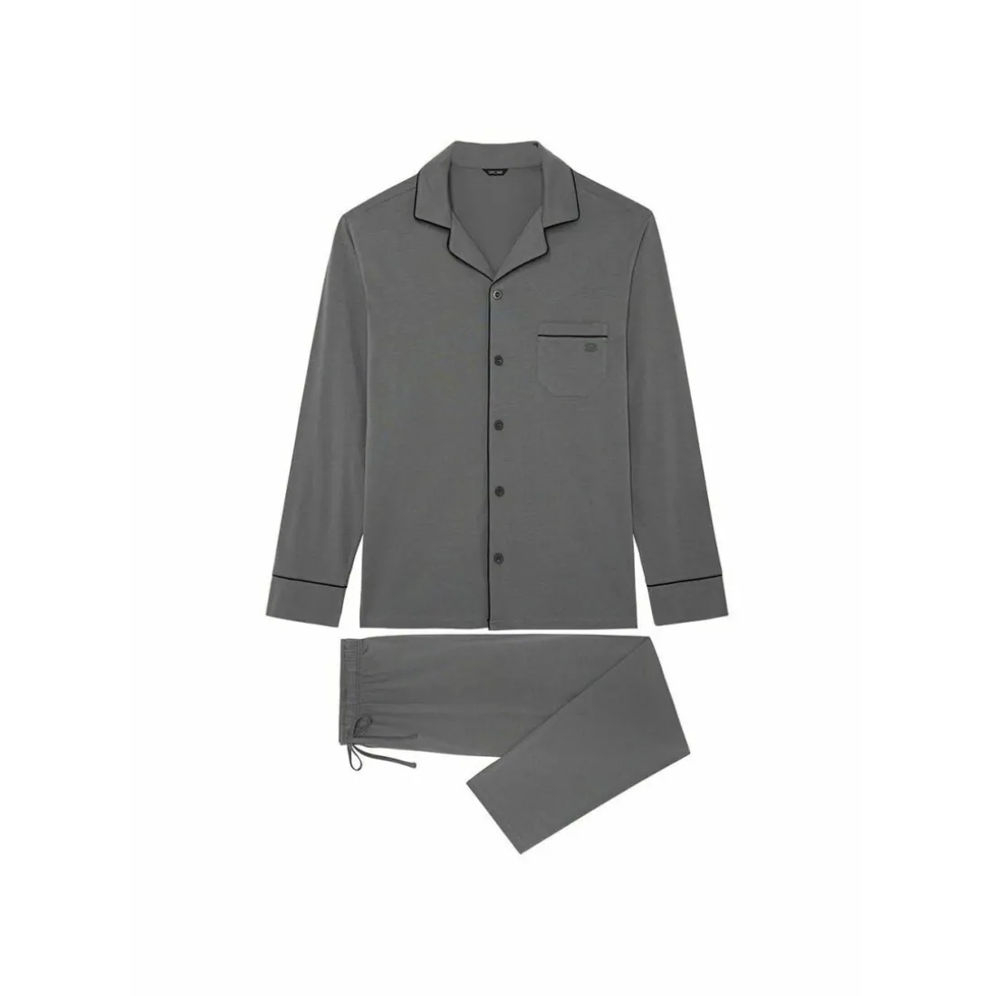 Pyjama pantalon gris passepoil marine en coton