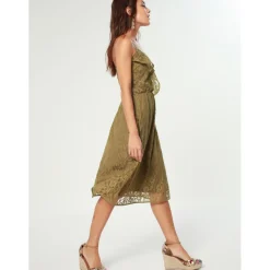 Robe bustier en dentelle doublée kaki
