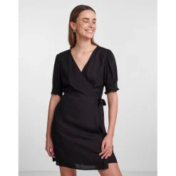 Robe cache-coeur noir en viscose Skye