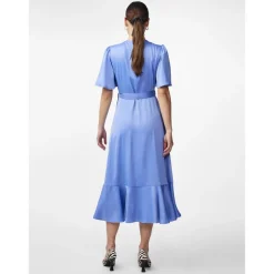 Robe cache-cœur longue bleu Élise
