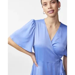 Robe cache-cœur longue bleu Élise