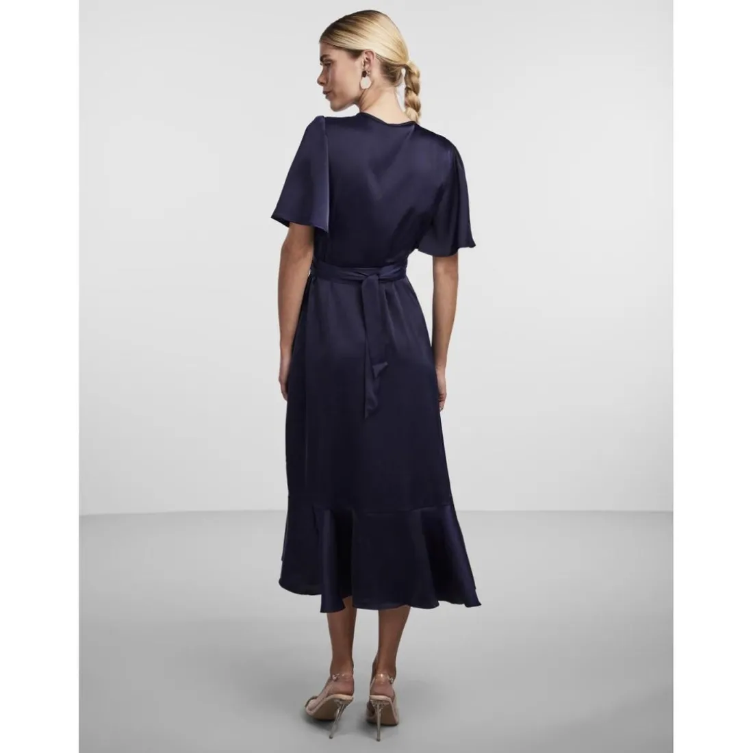 Robe cache-cœur longue bleu Dee